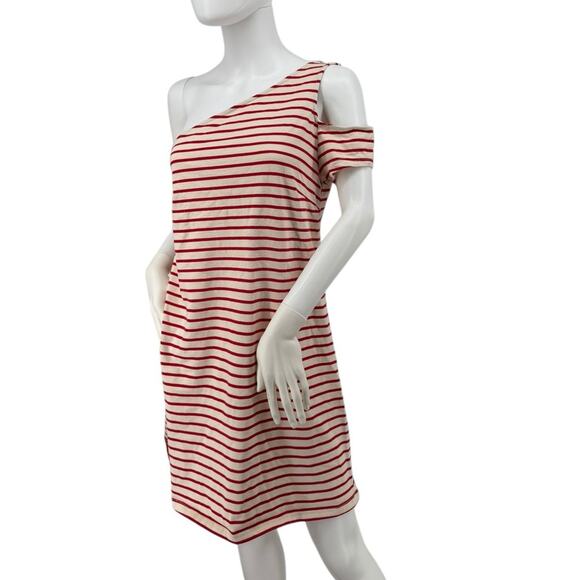 ANTHROPOLOGIE Maeve Striped Red and White One-Shoulder Dress Size Medium - Picture 2 of 6